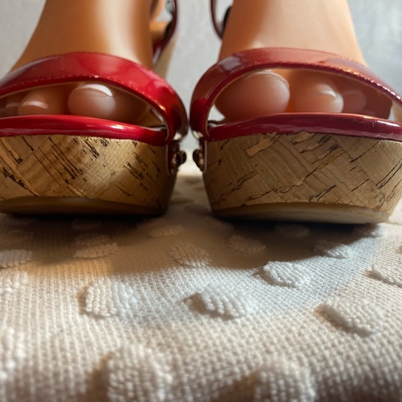 NINE WEST Red Patent Leather Cork Wedge - Picture 4 of 16